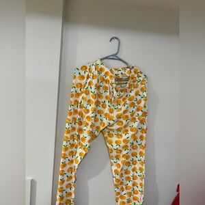 Citrus Print Lounge Pants - Yellow Orange on White